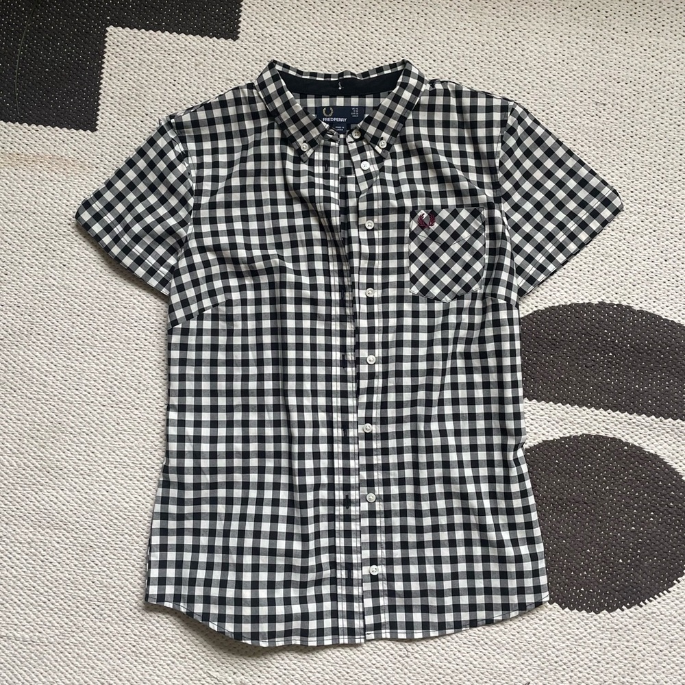 Fred Perry women’s short sleeve gingham button down shirt US 6